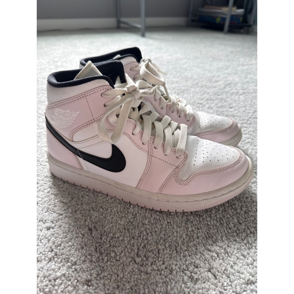 Nike Air Jordan 1 Mid‎ Barely Rose White Black Womens Sneakers BQ6472-500